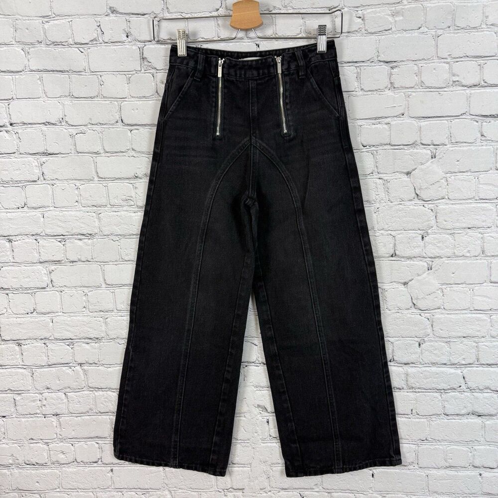 Habitual Girls Black High Waist Wide Leg Crop Jeans Double Zipper Size 12